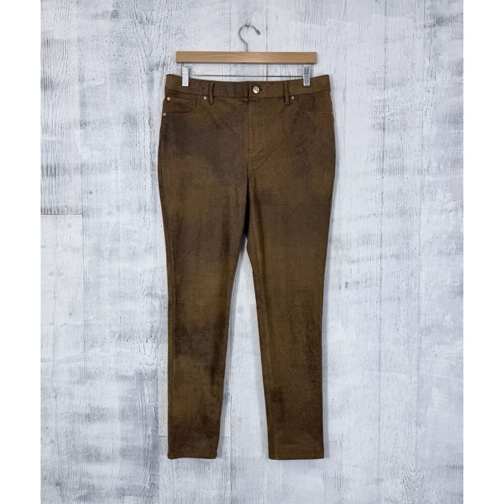 Chico's Faux Suede Pants Size 1 Brown Pull On Straight Leg Soft Pants Fit 34x30